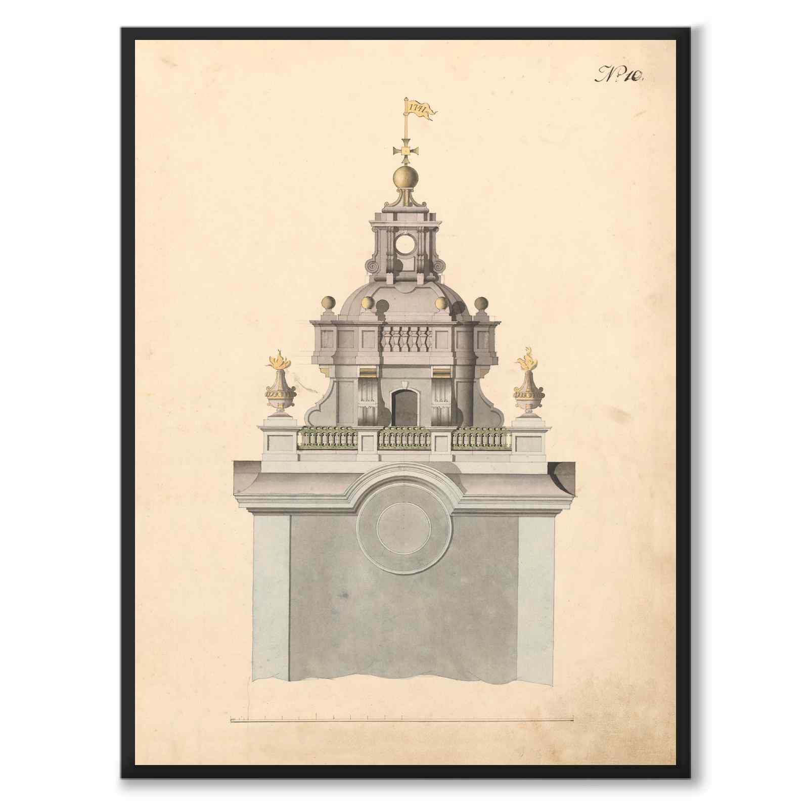 Storkyrkan 1736 som vintageillustration och poster från Historly – helbild utan vit kant