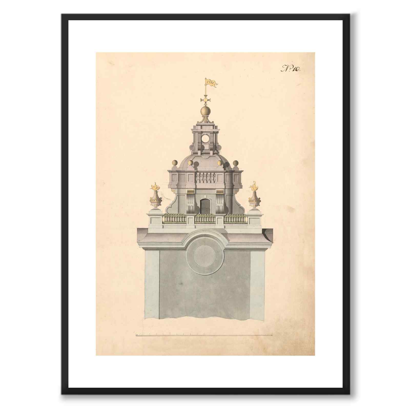 Storkyrkan 1736 som vintageillustration och poster från Historly – med vit kant utan titel