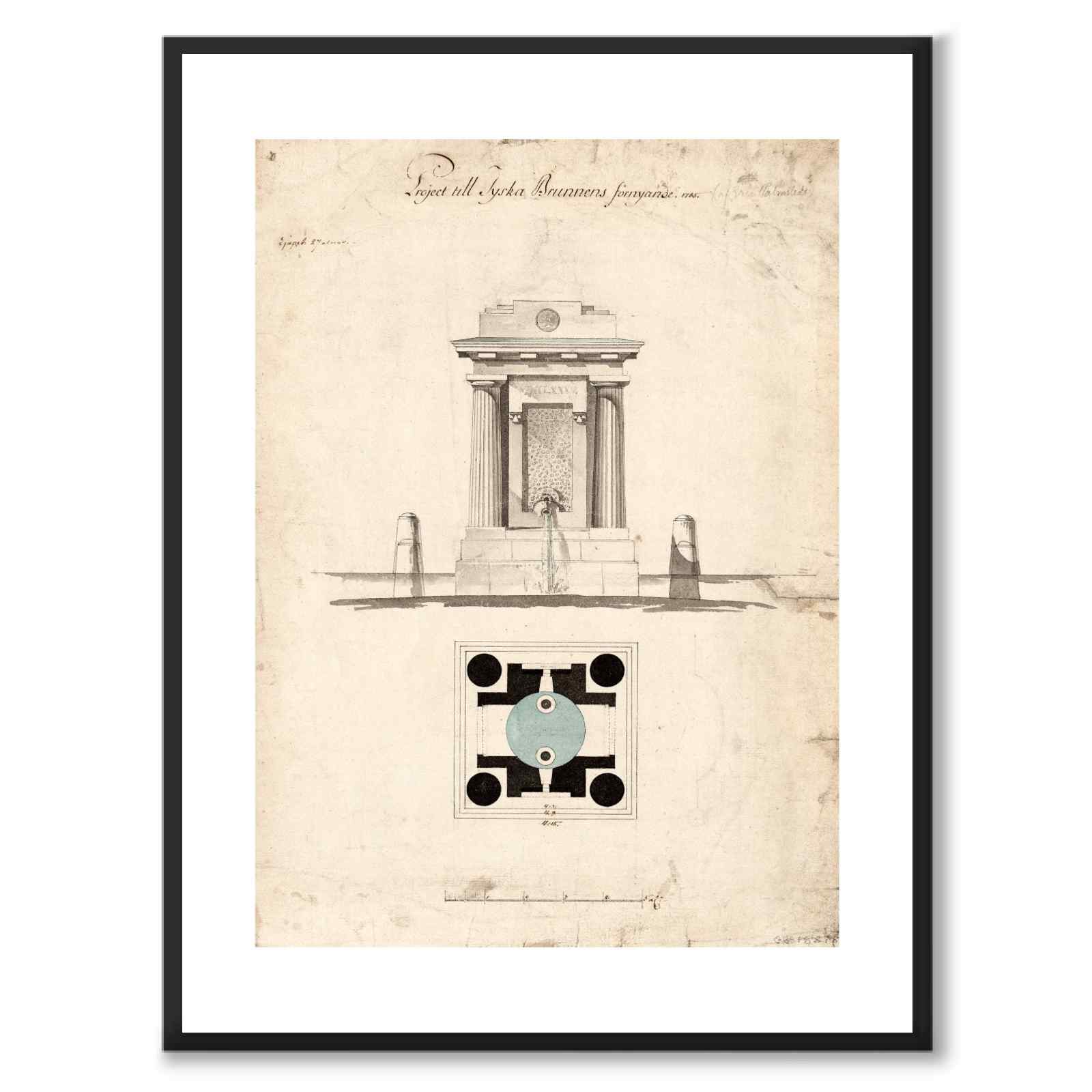 Tyska brunnen 1785 as a vintage illustration and poster from Historly – with white border without title