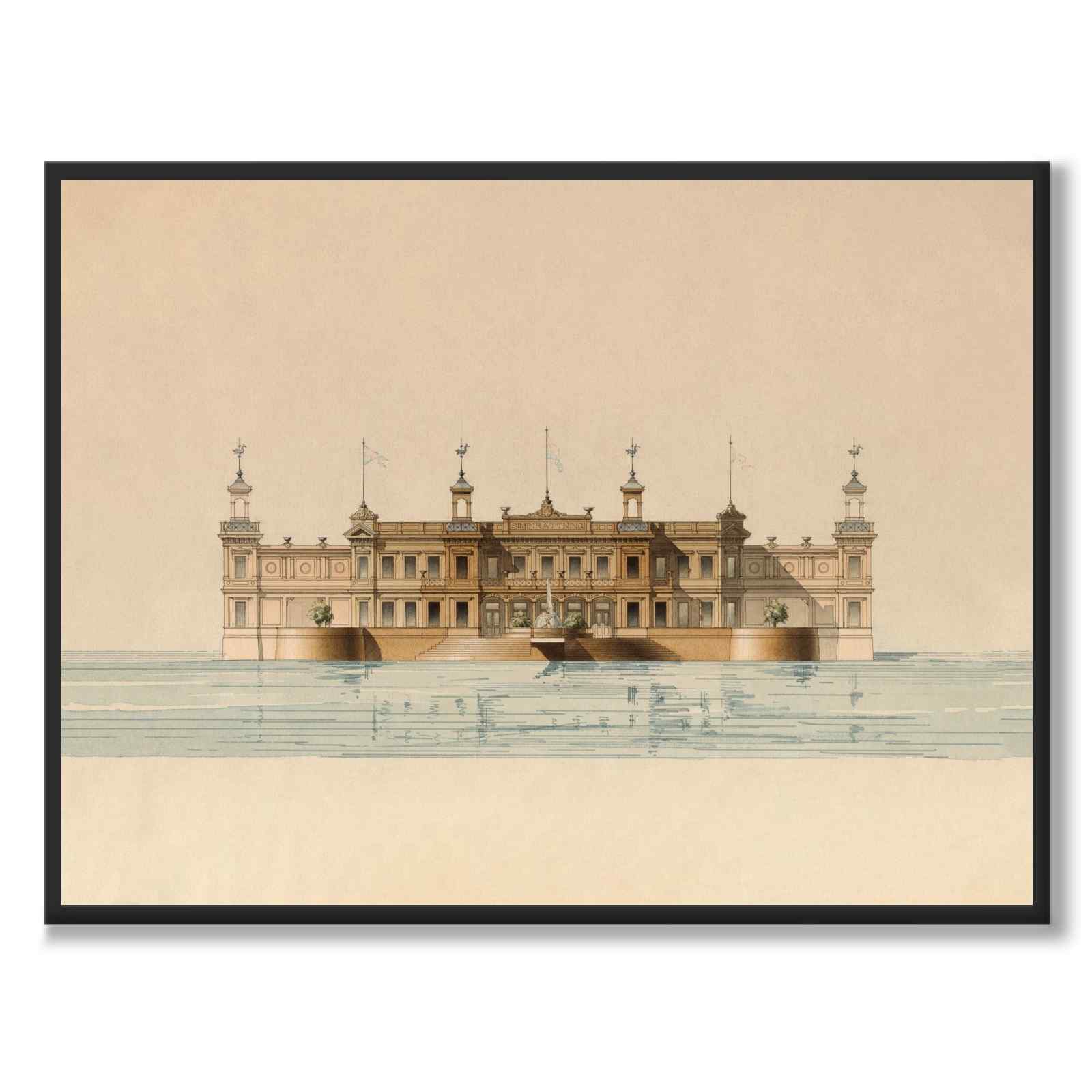 Strömbadet 1882 som vintageillustration och poster från Historly – helbild utan vit kant