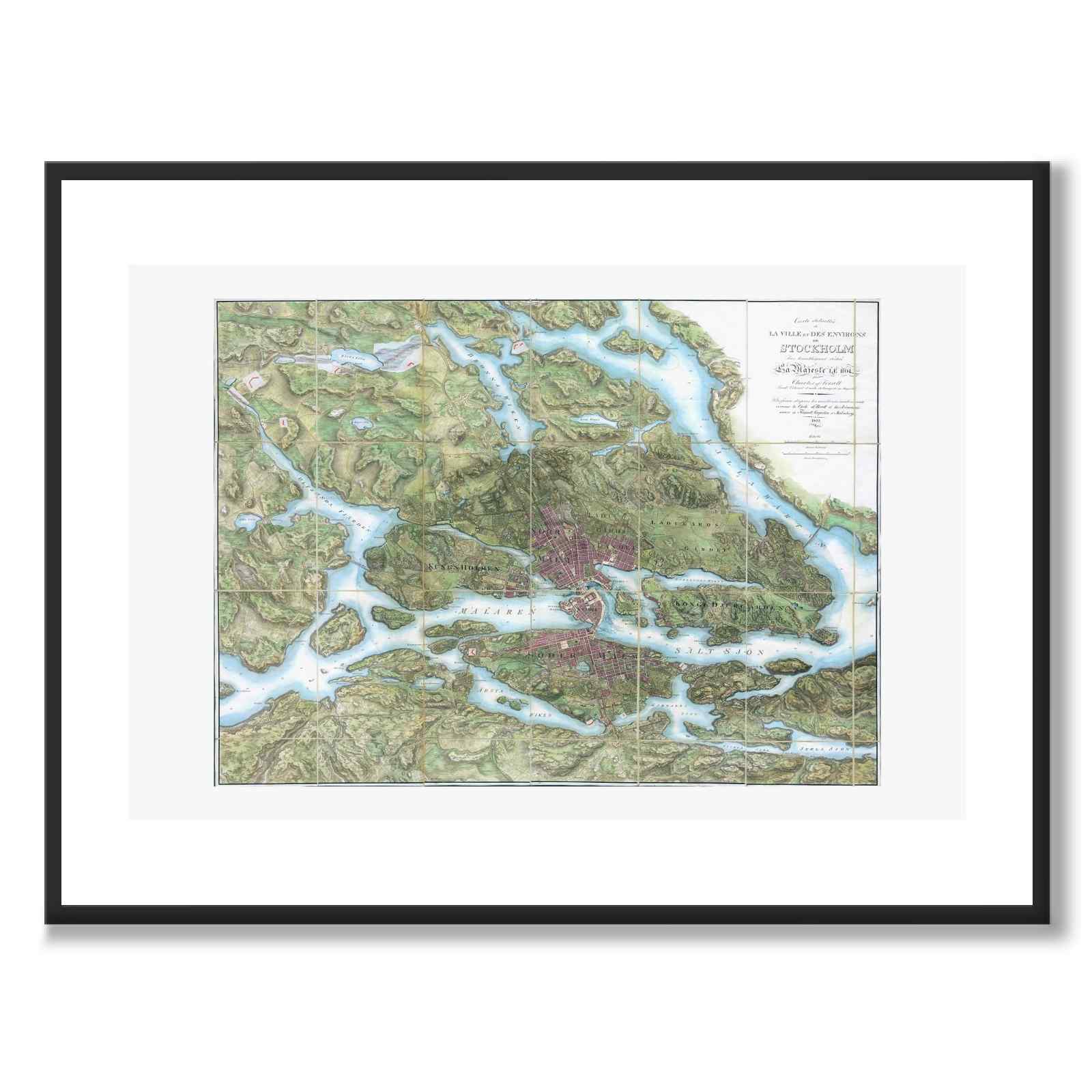 Stockholm 1822 as a historic map and poster from Historly – with white border without title