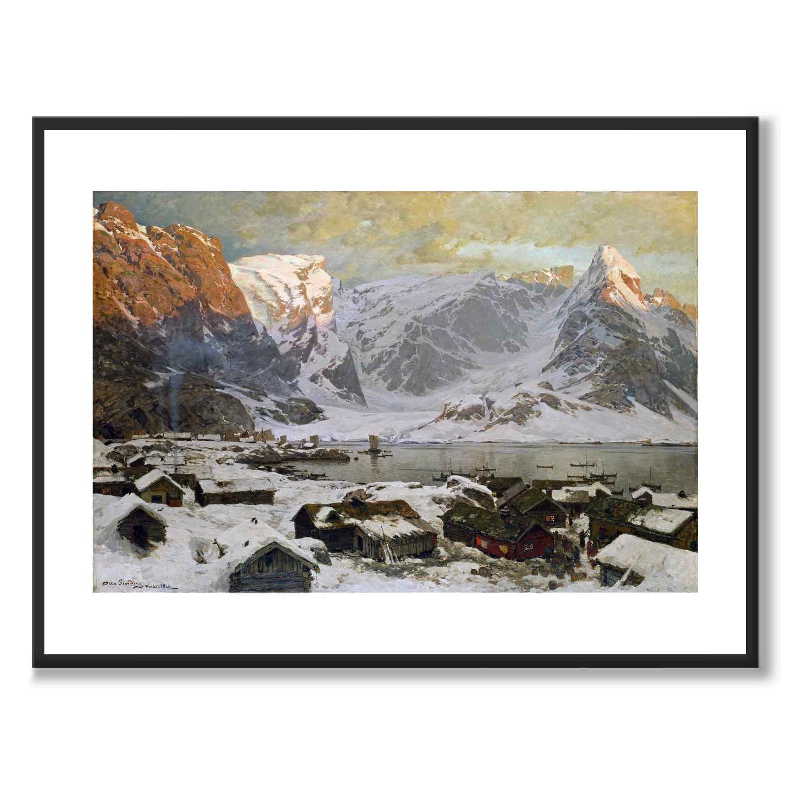 Fra Reine in Lofoten as an art poster from Historly – with white border without title