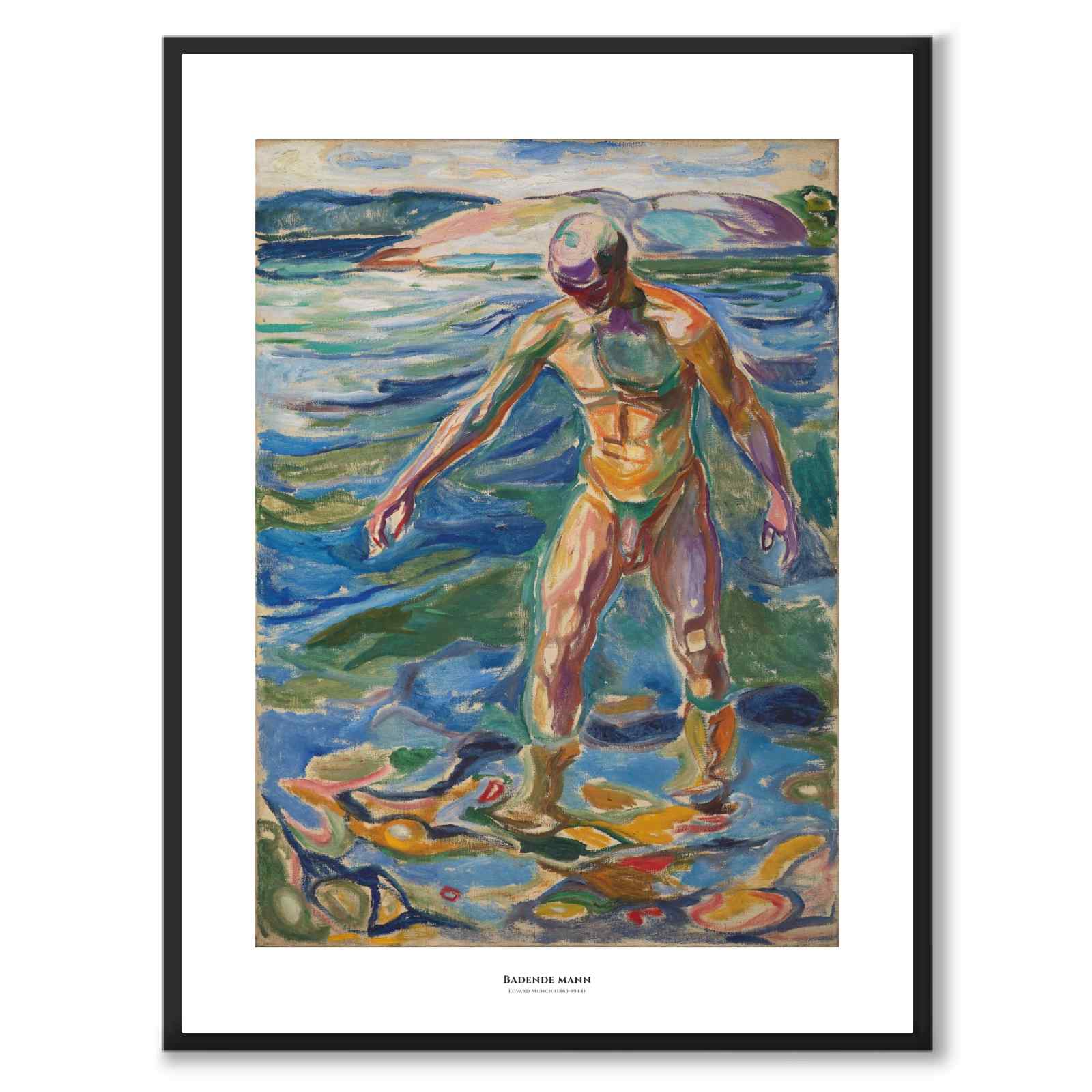 Badende mann av Edvard Munch som konstposter från Historly – med vit kant och titel