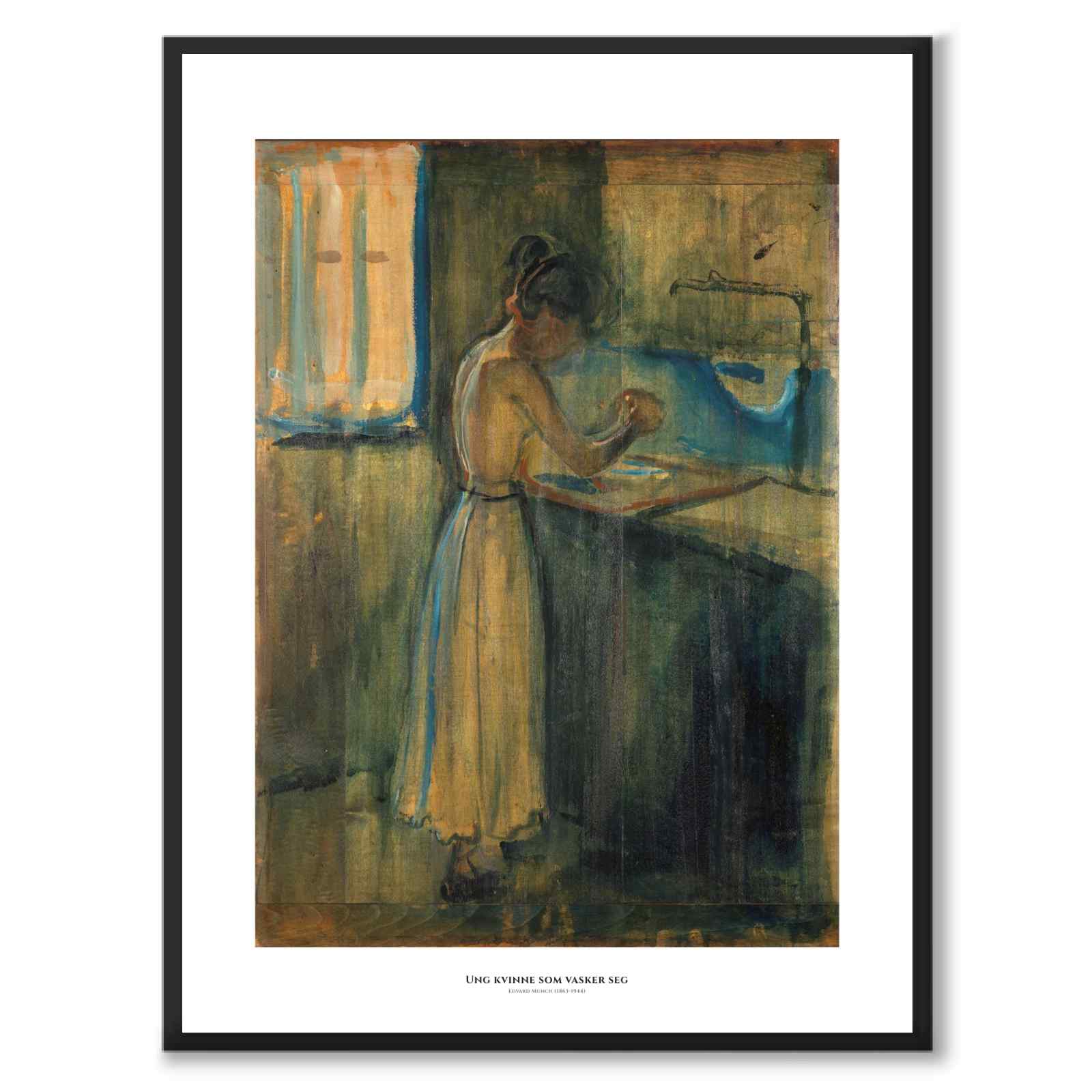 Young Woman Washing Herself by Edvard Munch as an art poster from Historly – with white border and title