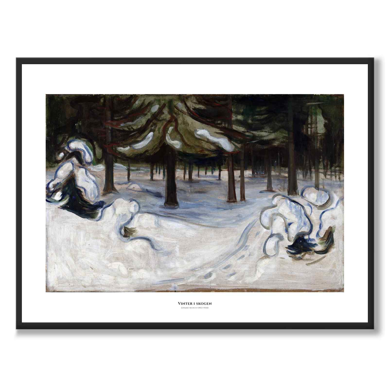 Vinter i skogen av Edvard Munch som konstposter från Historly – med vit kant och titel