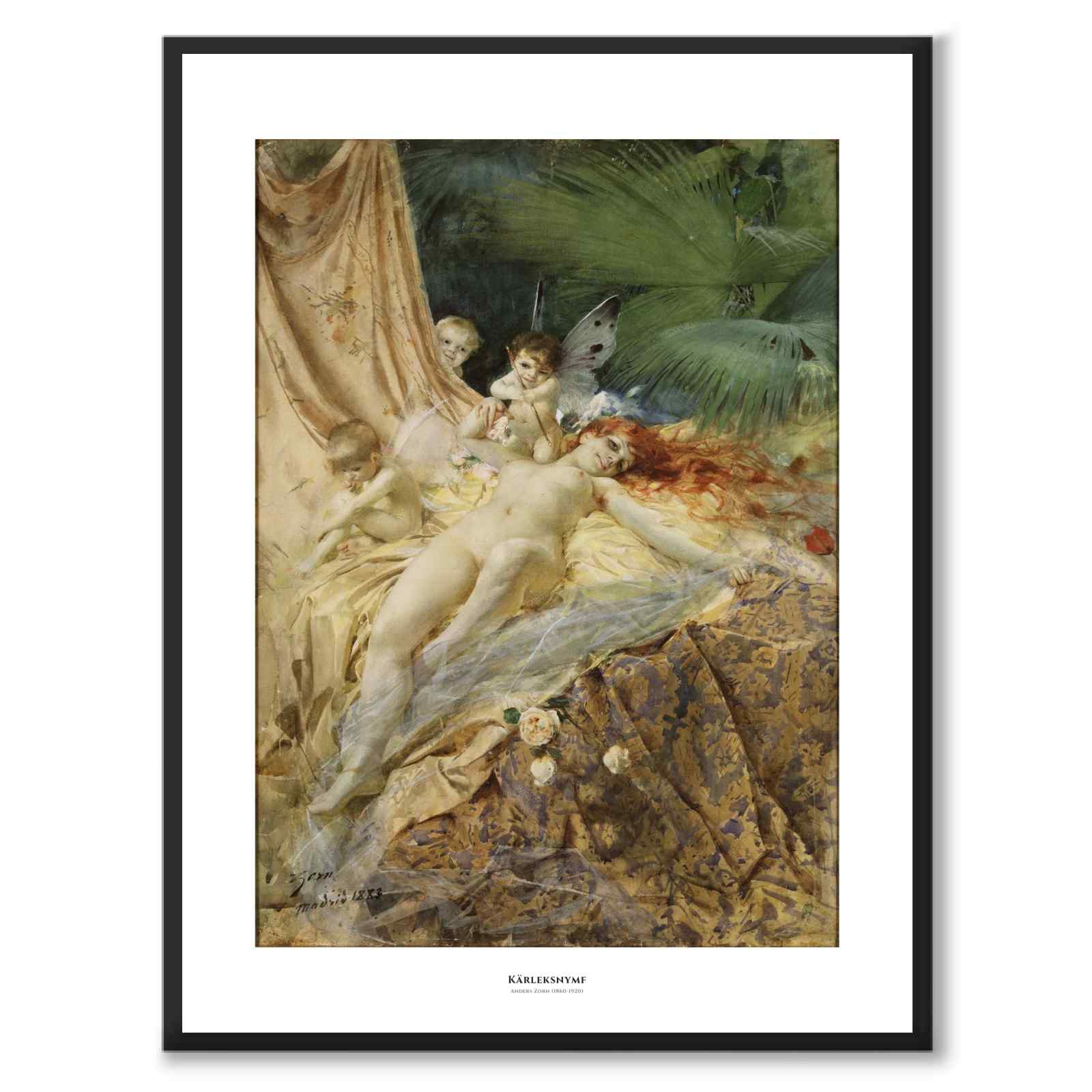 Kärleksnymf av Anders Zorn som poster med nordisk mytologi och folktro från Historly – med vit kant och titel
