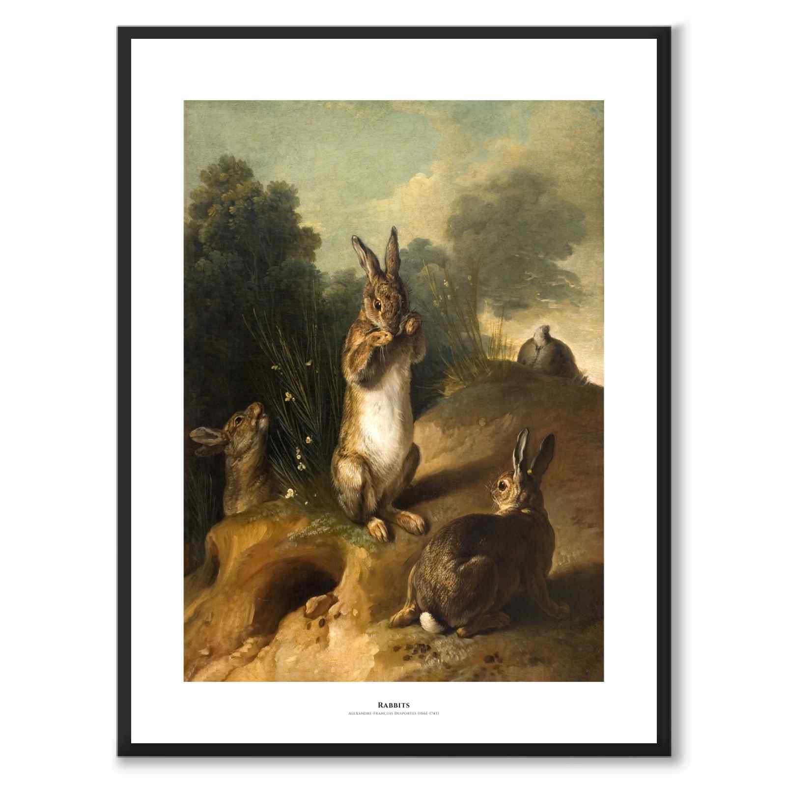 Rabbits as art posters from Historly – with white border and title