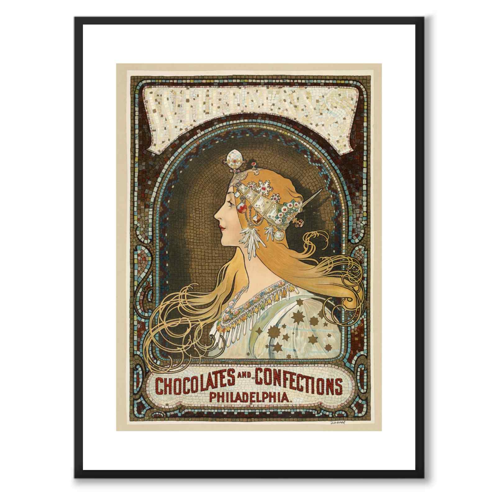 Chocolate and Confections as a vintage illustration and poster from Historly – with white border and without title