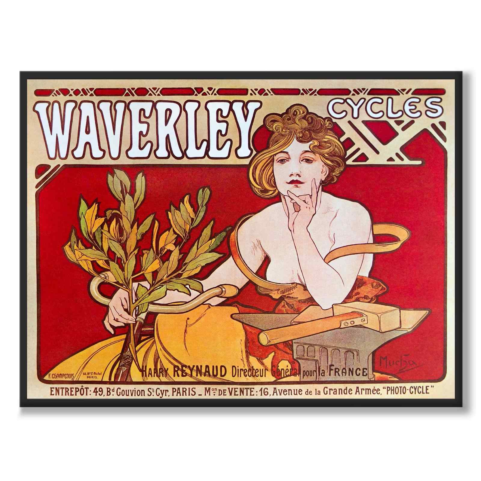 Waverly Cycles as a vintage illustration and poster from Historly – full image without white border