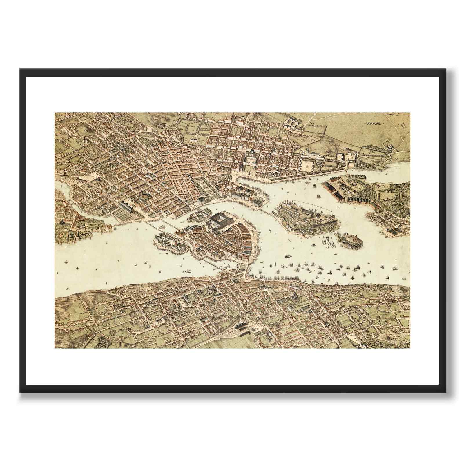 Stockholm 1870 as a historic map and poster from Historly – with white border and without title