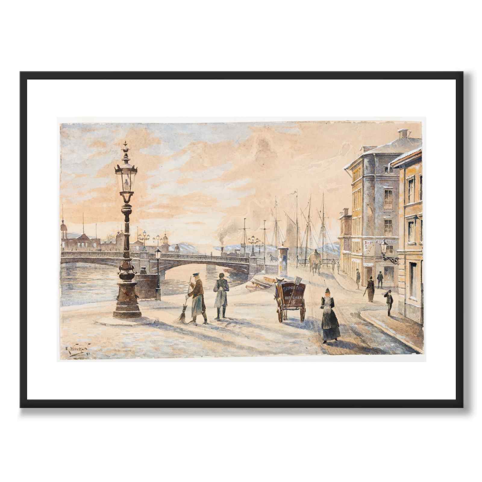 Vasabron and Strömbadet 1891 as an art poster from Historly – with white border without title