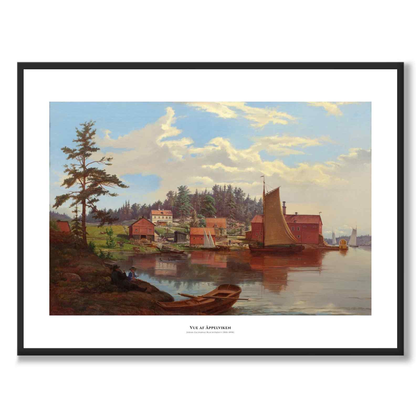 Vue af Äppelviken 1856 som konstposter från Historly – med vit kant och titel