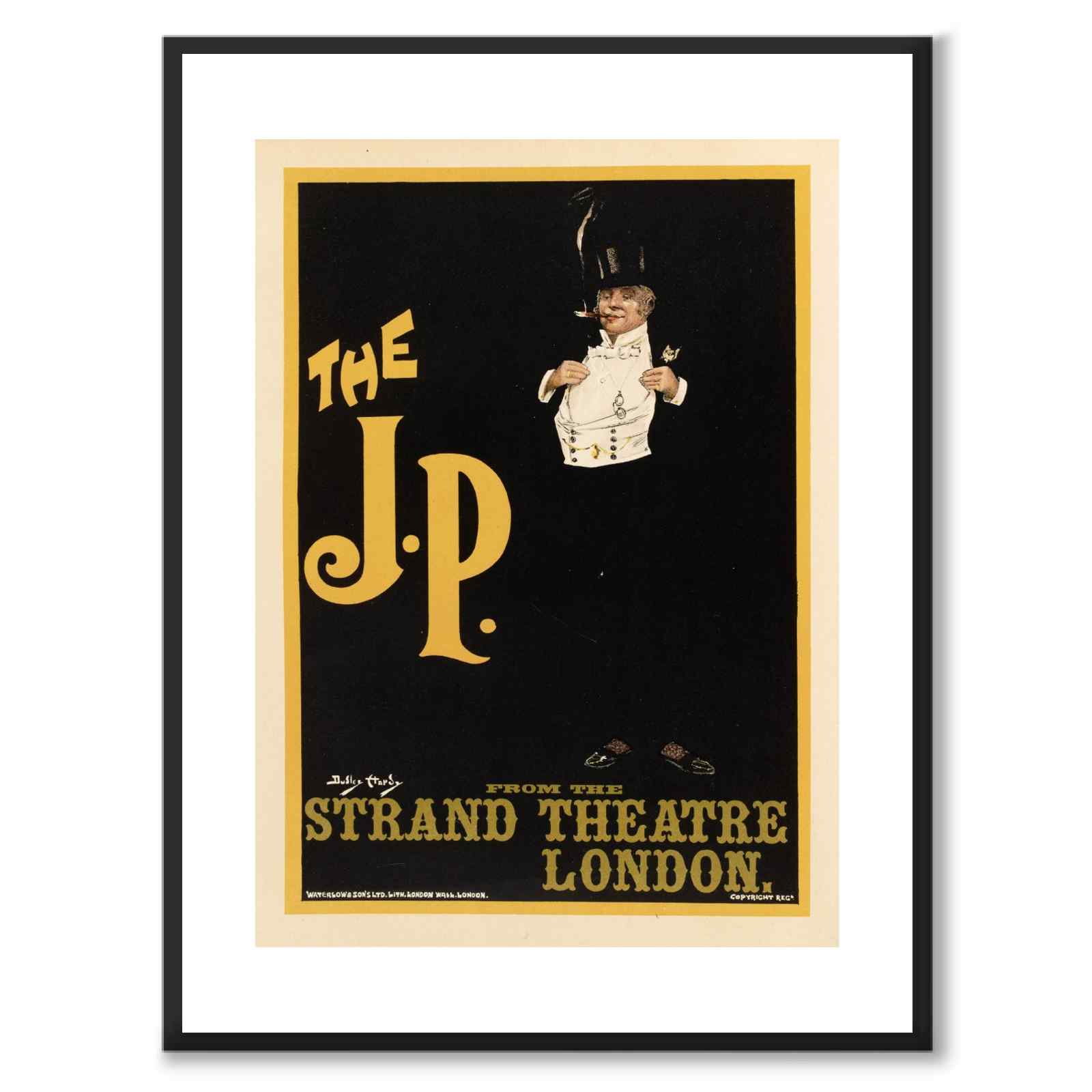 The J.P as a vintage illustration and poster from Historly – with white border without title