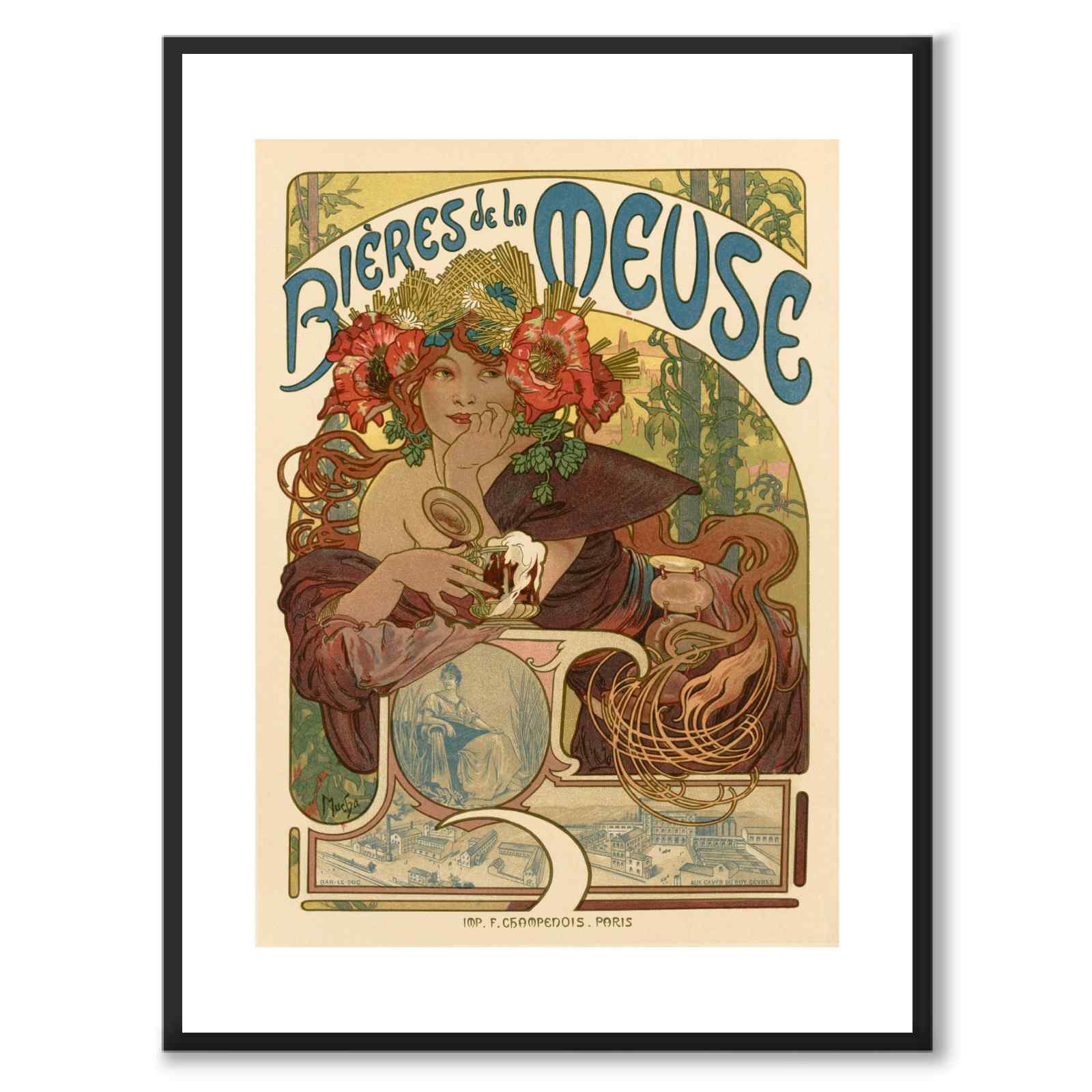 Bieres de la Muse som vintageillustration och poster från Historly – med vit kant utan titel