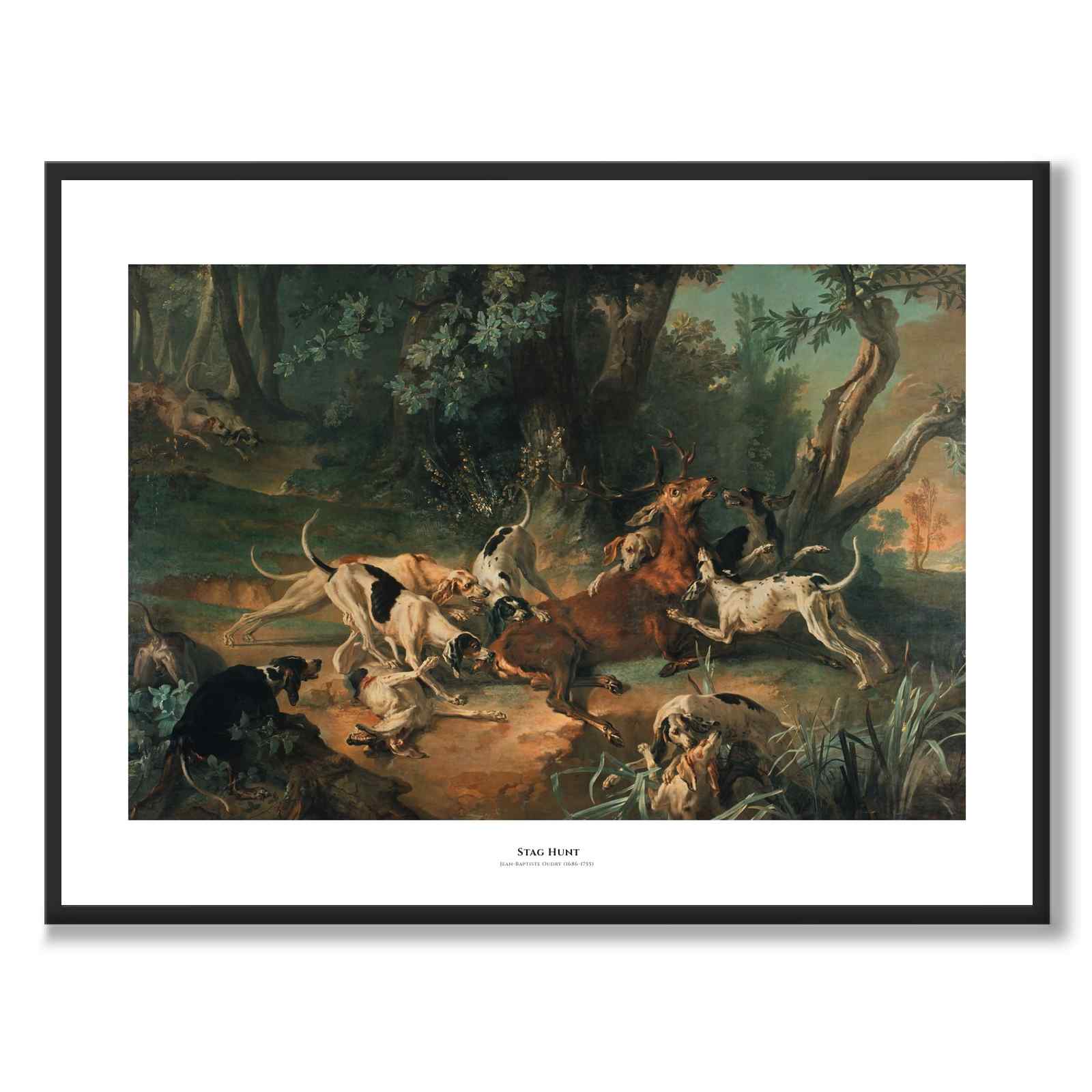 Stag Hunt as an art poster from Historly – with white border and title