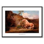 Horse Frightened by a Lion som konstposter från Historly – med vit kant och titel