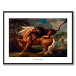 Lion Attacking a Horse as an art poster from Historly – with white border and title
