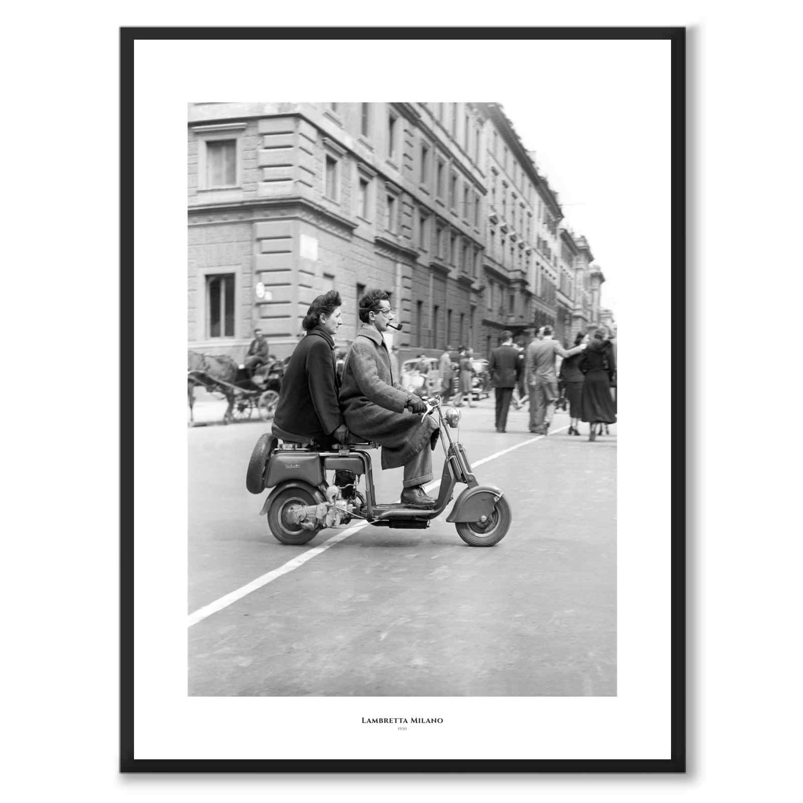 Lambretta Milano as a historic photograph and poster from Historly – with white border and title