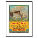 Travel to Sweden as a vintage illustration and poster from Historly – with white border without title