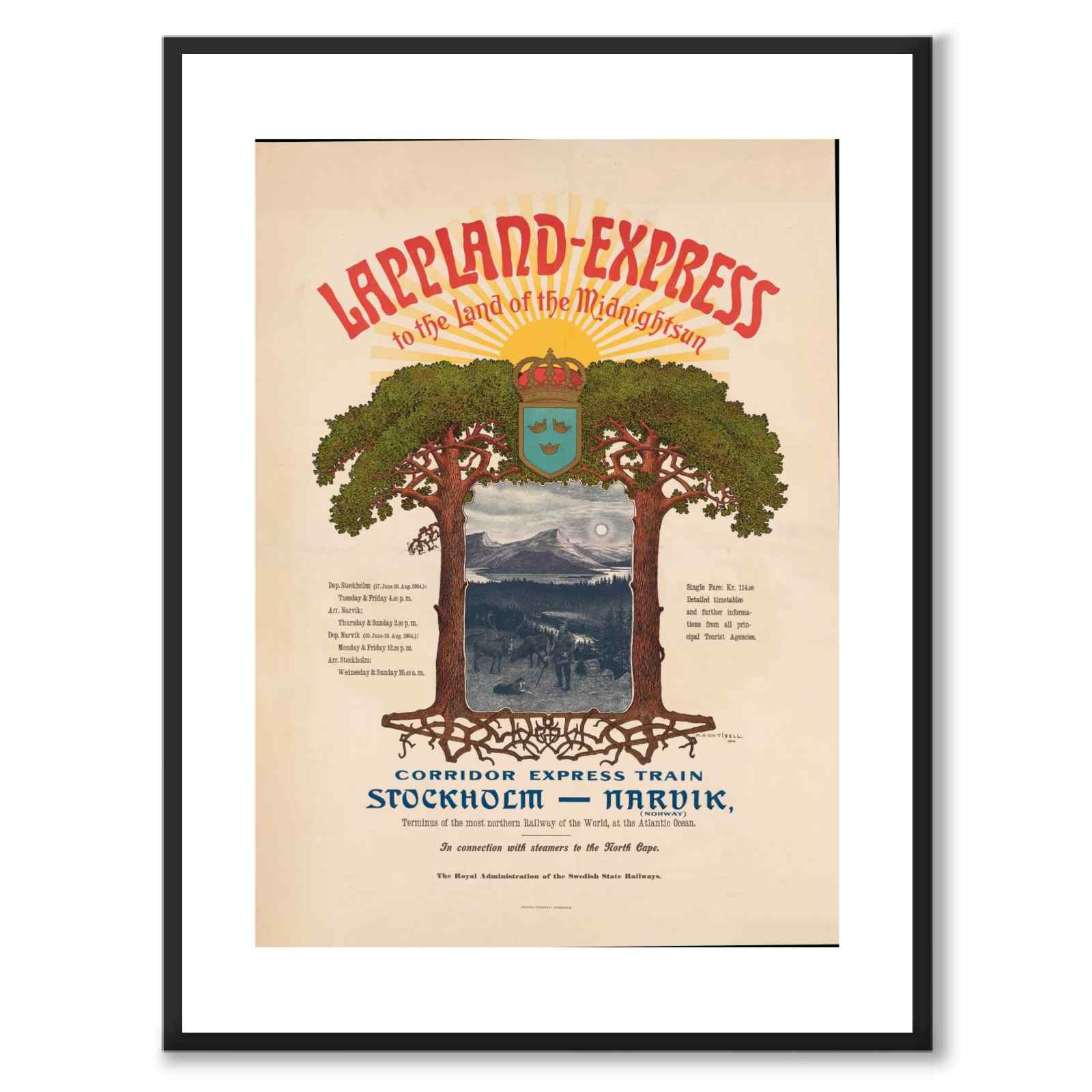 Lapland Express as a vintage illustration and poster from Historly – with white border without title