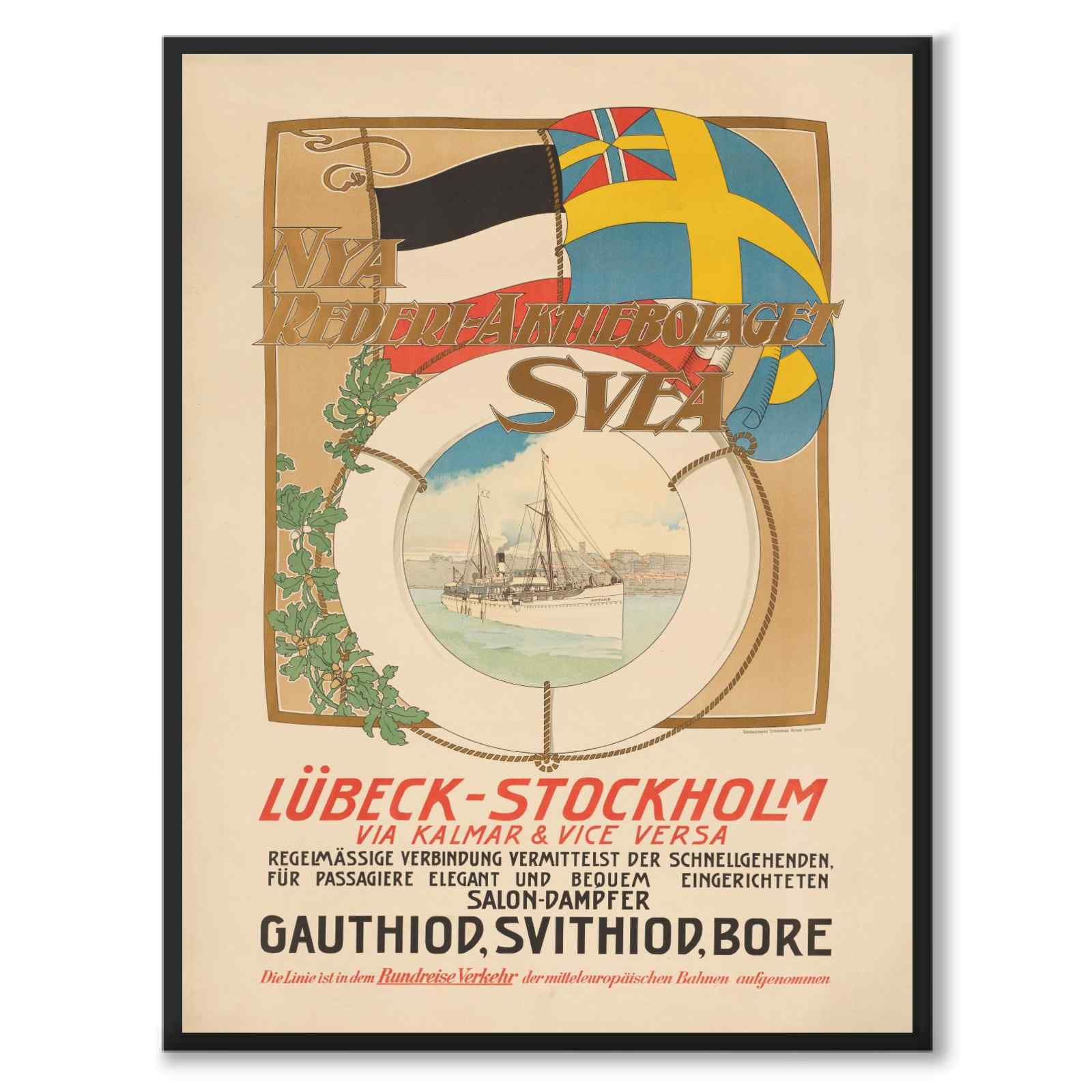 Nya rederiaktiebolaget Svea som vintageillustration och poster från Historly – helbild utan vit kant