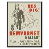 Hemvärnet kallar som vintageillustration och poster från Historly – helbild utan vit kant
