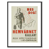 Hemvärnet kallar som vintageillustration och poster från Historly – med vit kant utan titel