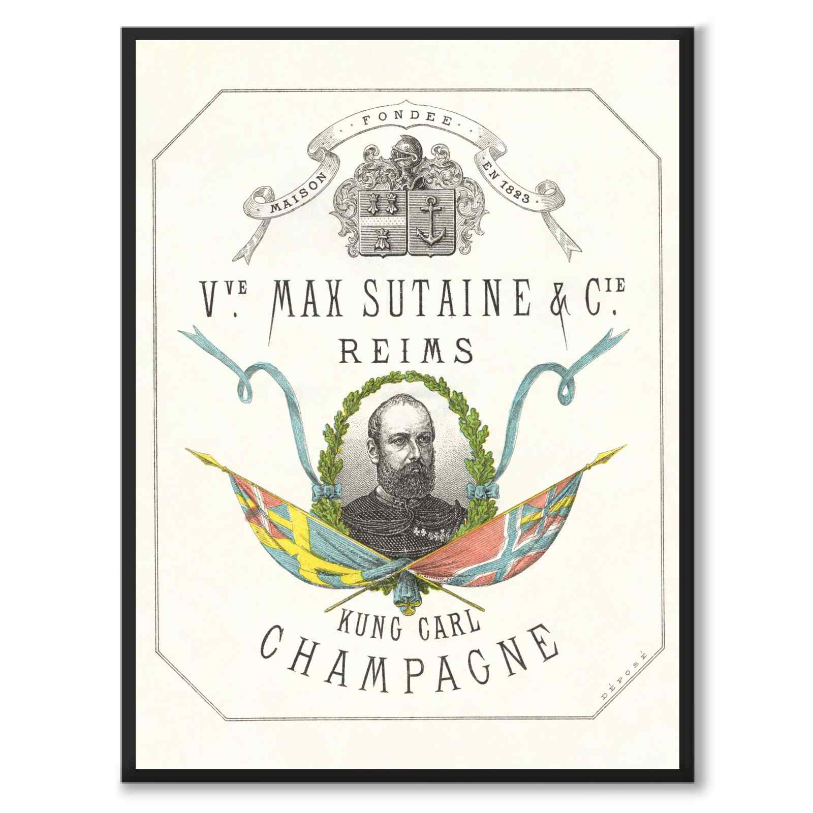 King Charles Champagne as a vintage illustration and poster from Historly – full image without white border