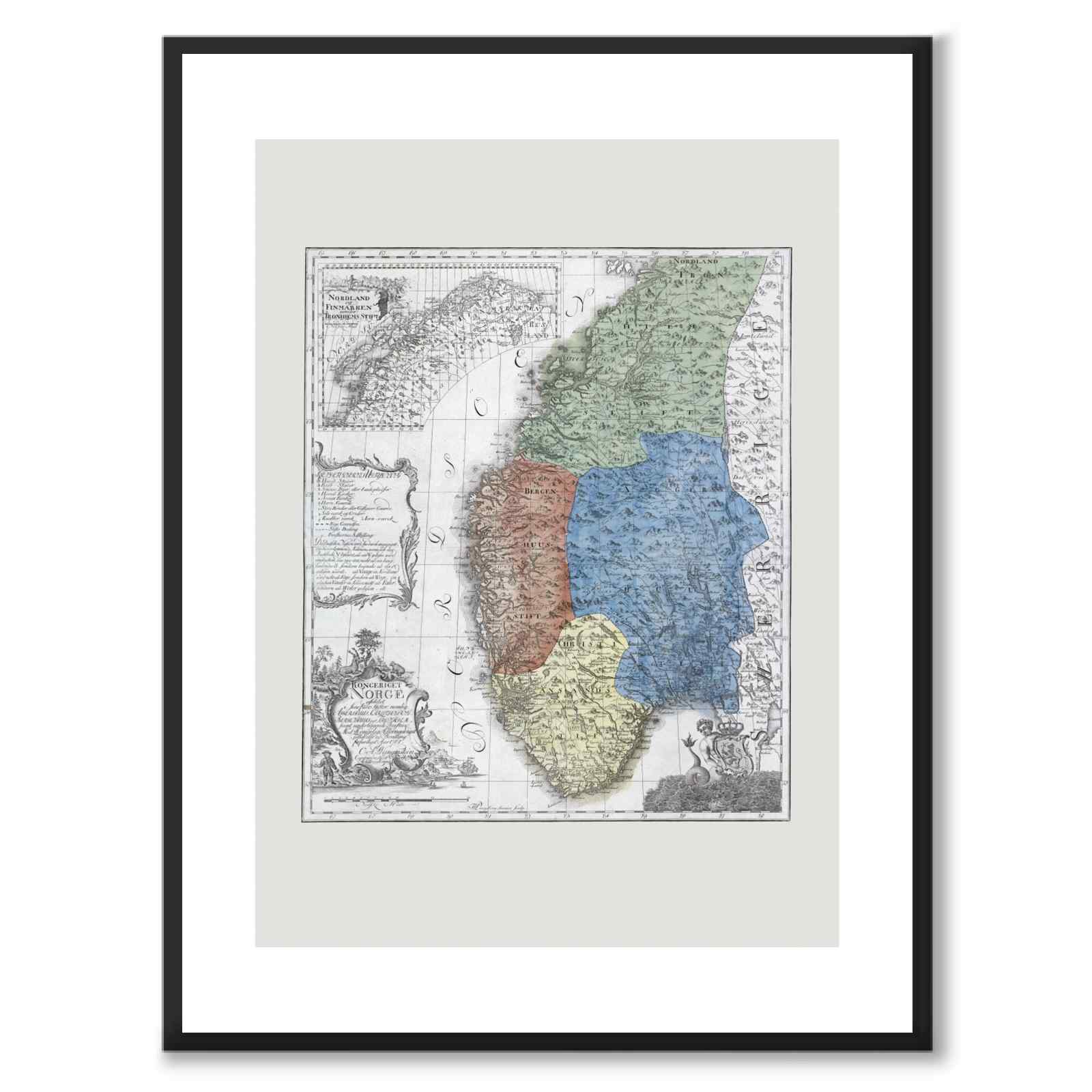 The Kingdom of Norway as a vintage illustration and poster from Historly – with white border without title