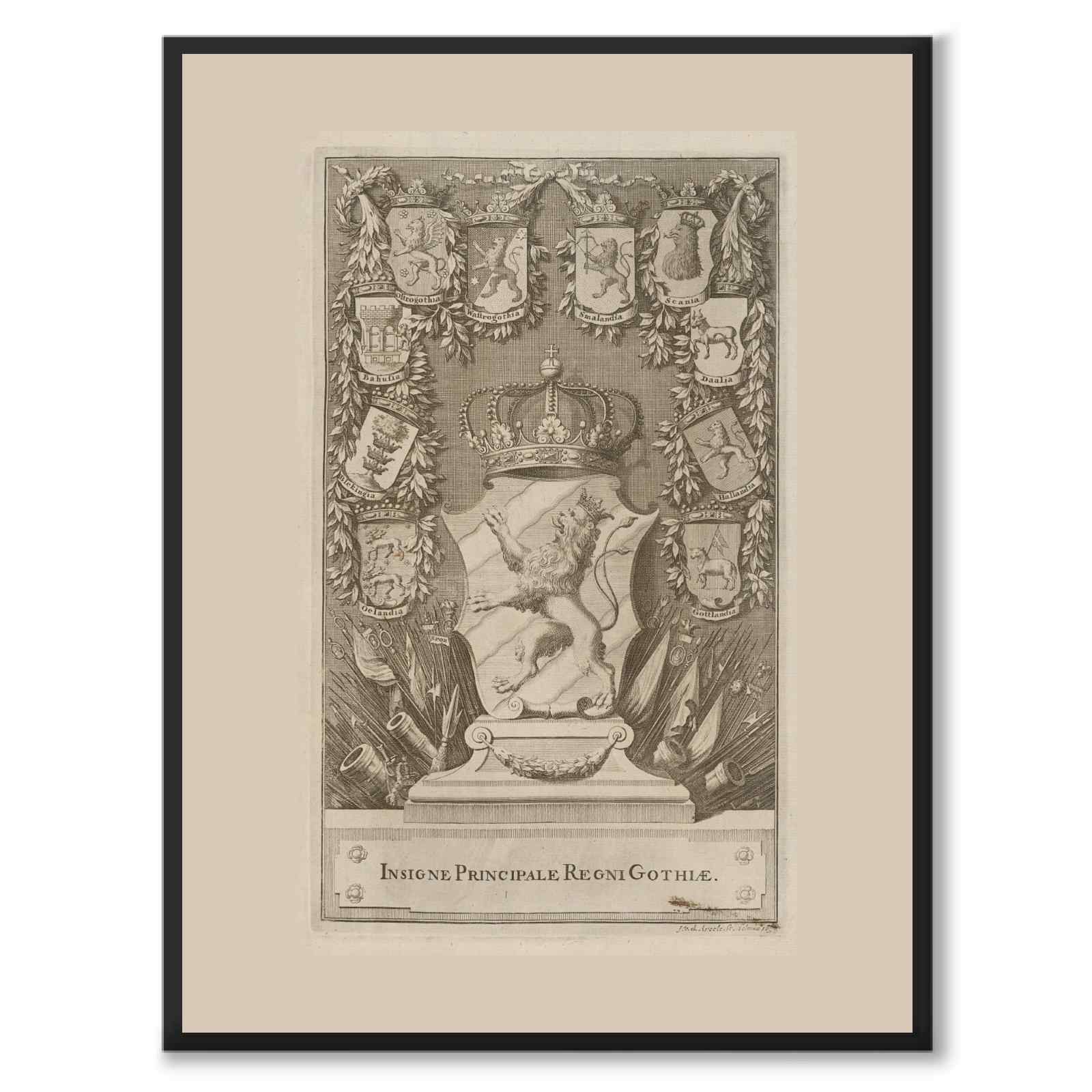 Götarnas rike som vintageillustration och poster från Historly – helbild utan vit kant