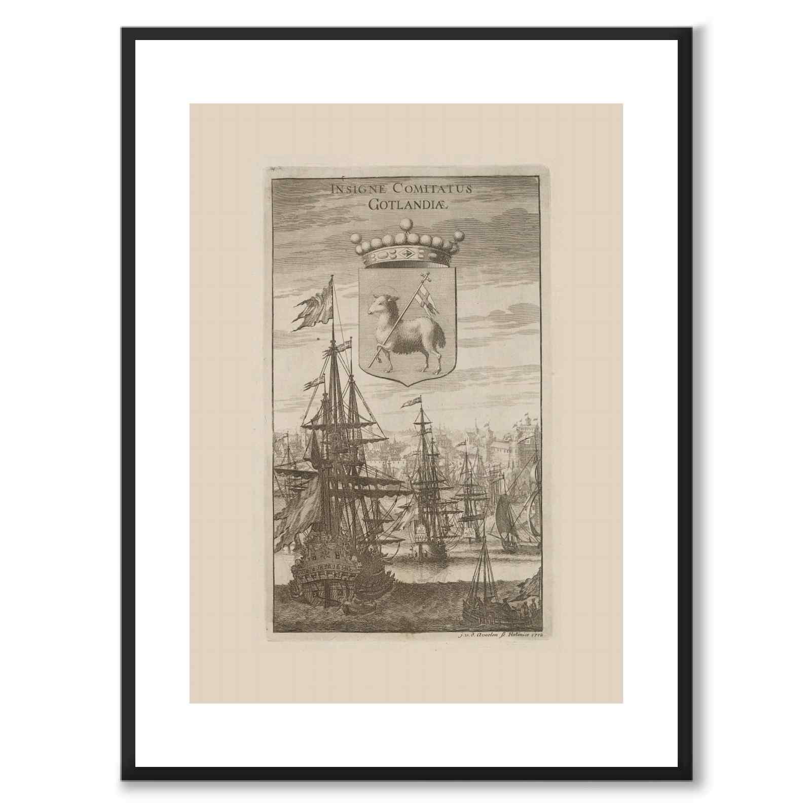 The coat of arms of Gotland as a vintage illustration and poster from Historly – with white border without title