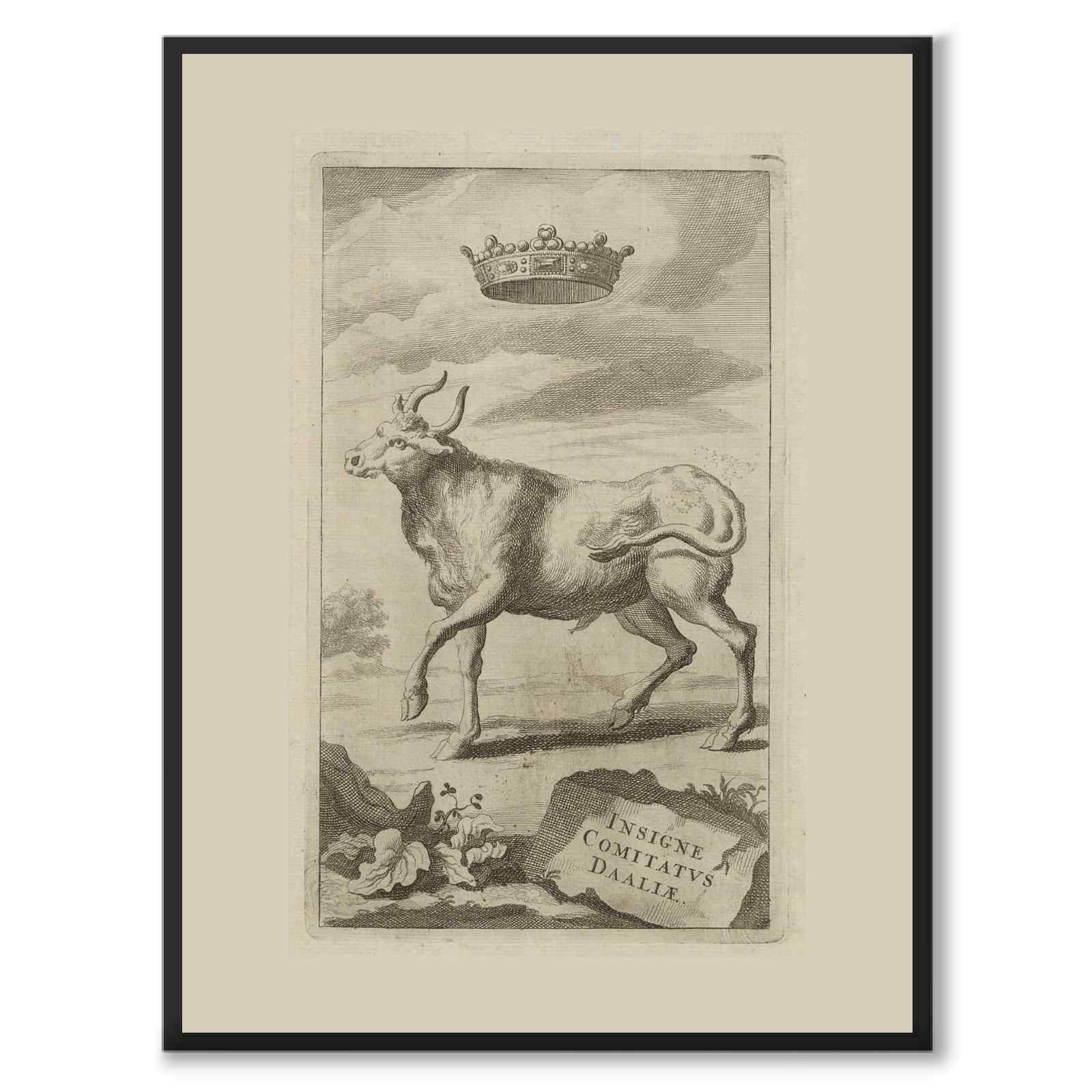 Dalarnas landskapsvapen som vintageillustration och poster från Historly – helbild utan vit kant