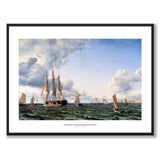 The Ship of the Line "Valdemar" Crossing the Sound in a Fresh Topsail Breeze by Emanuel Larsen as a poster – white border & title