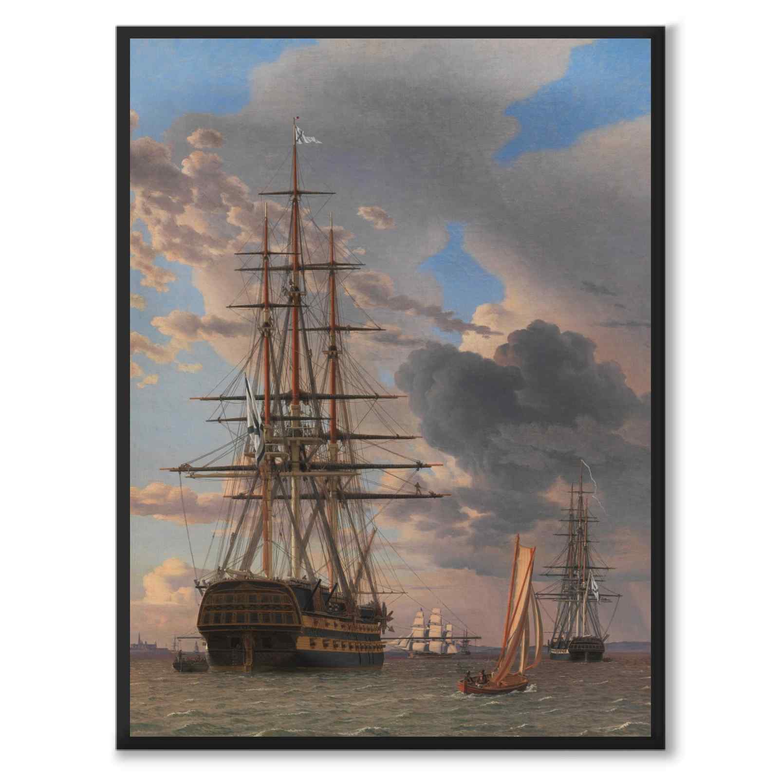Det russiske linjeskib "Asow" og en fregat for anker på Helsingørs red af C.W. Eckersberg som plakat – helbillede