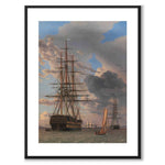 Det russiske linjeskib "Asow" og en fregat for anker på Helsingørs red af C.W. Eckersberg som plakat – hvid kant