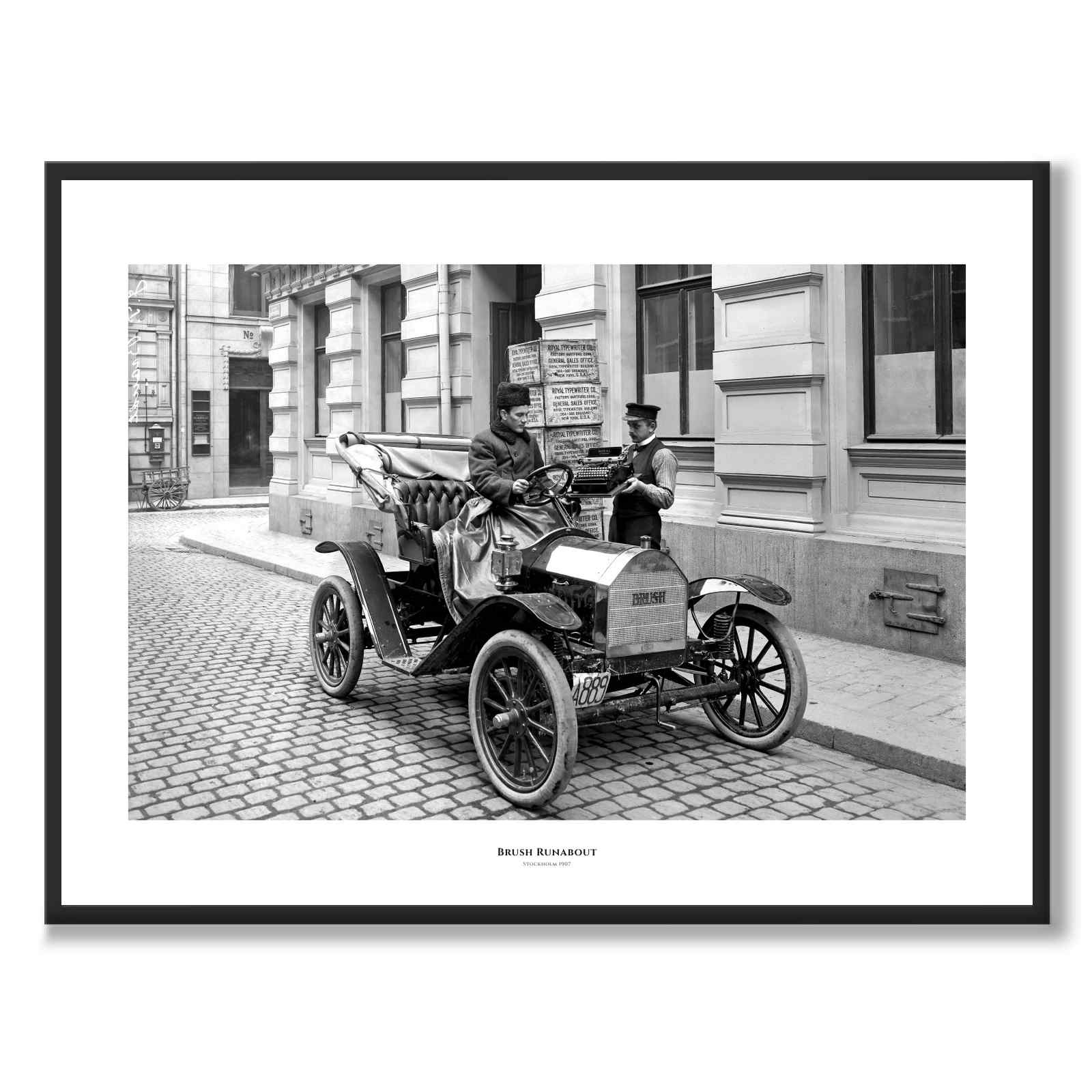 Brush Runabout som historisk Stockholmsposter från Historly – med vit kant och titel