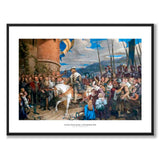 Gustav Vasas intåg i Stockholm 1523 som historisk Stockholmsposter från Historly – med vit kant och titel