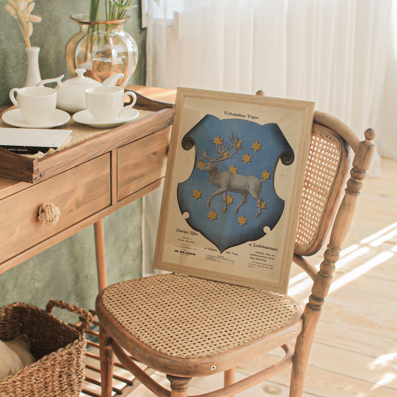 The Coat of Arms of Västerbotten as wall art in an inspiring interior setting