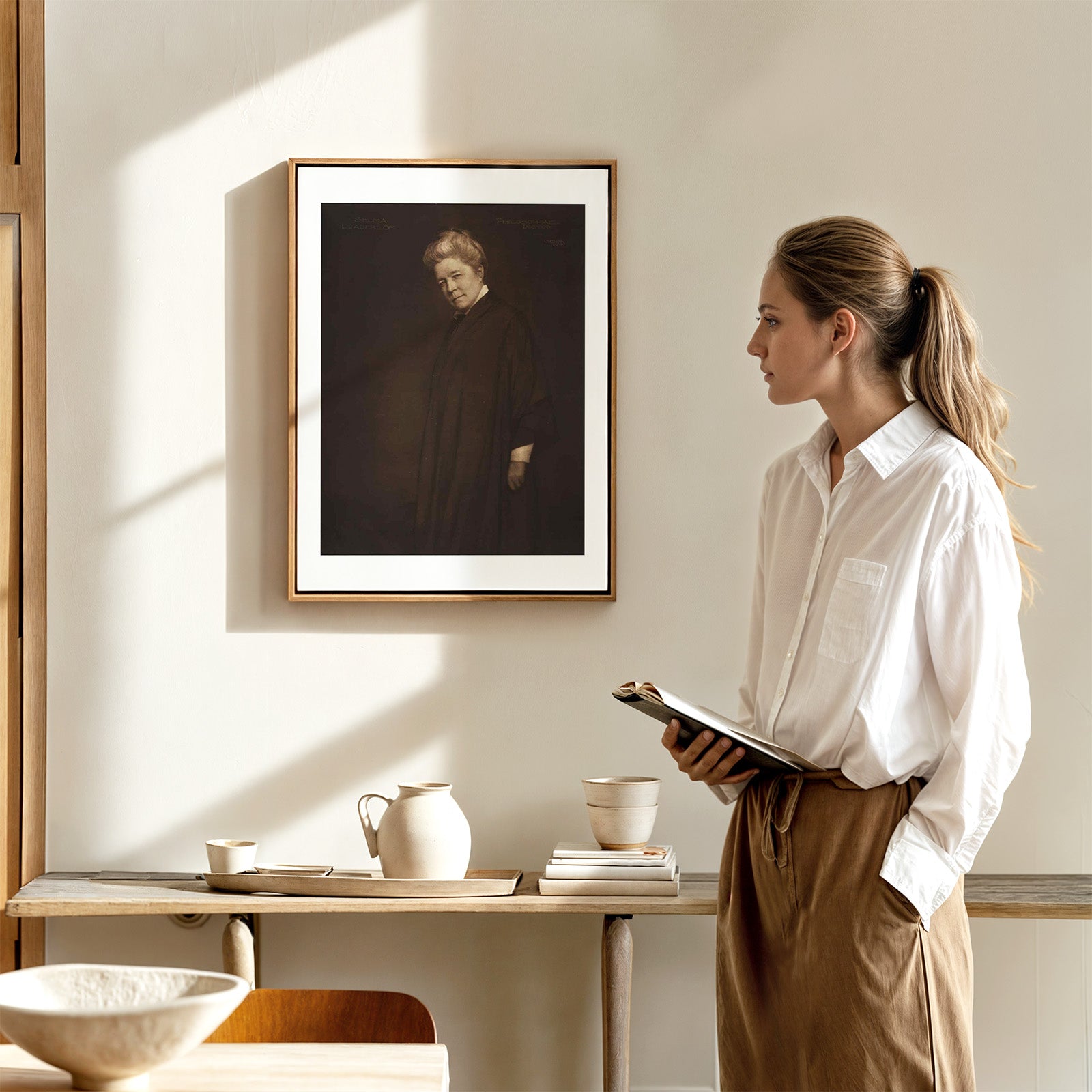 Selma Lagerlöf som väggkonst i inspirerande inredningsmiljö