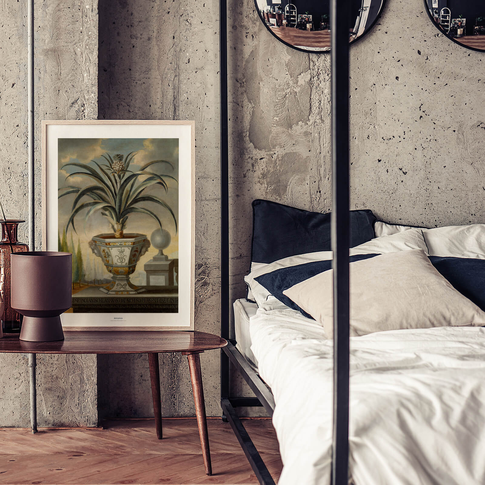 Ananas som väggkonst i inspirerande inredningsmiljö
