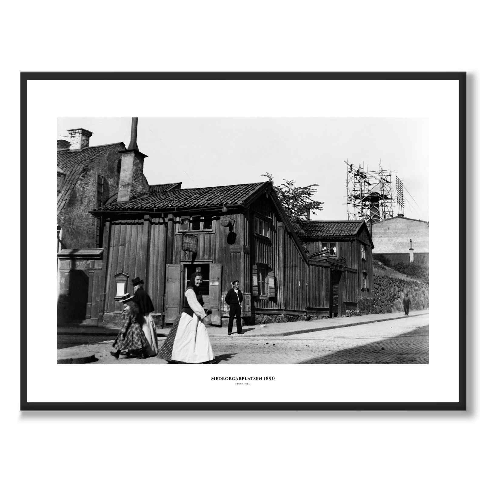 Medborgarplatsen 1890 som historisk Stockholmsposter från Historly – med vit kant och titel
