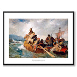 Norsemen Landing in Iceland som konstposter från Historly – med vit kant och titel