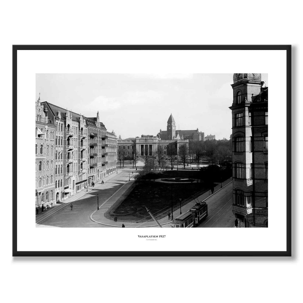 Vasaplatsen 1927 som historisk Göteborgsposter från Historly – med vit kant och titel