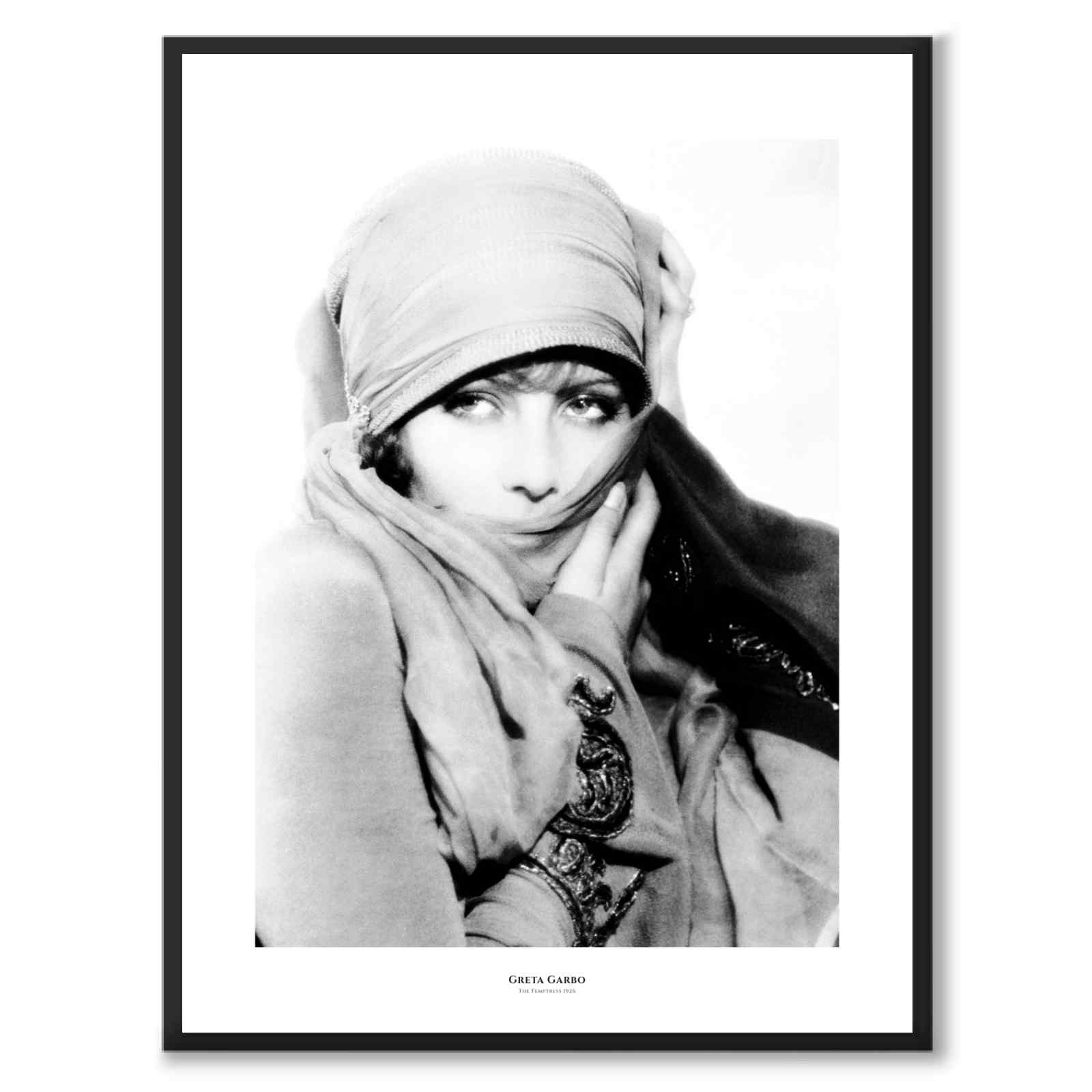 Greta Garbo som historiskt fotografi och poster från Historly – med vit kant och titel