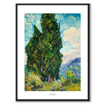 Cypresses som konstposter från Historly – med vit kant och titel