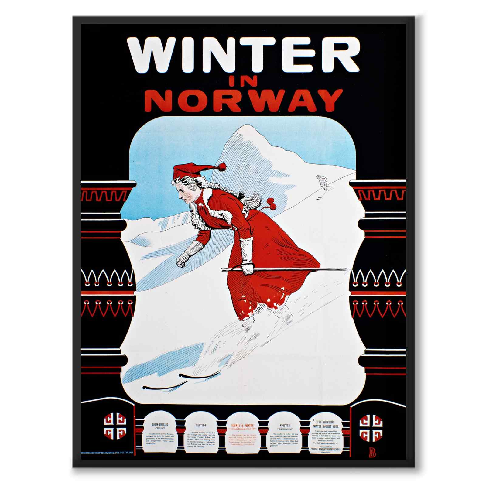 Winter in Norway som vintageillustration och poster från Historly – helbild utan vit kant