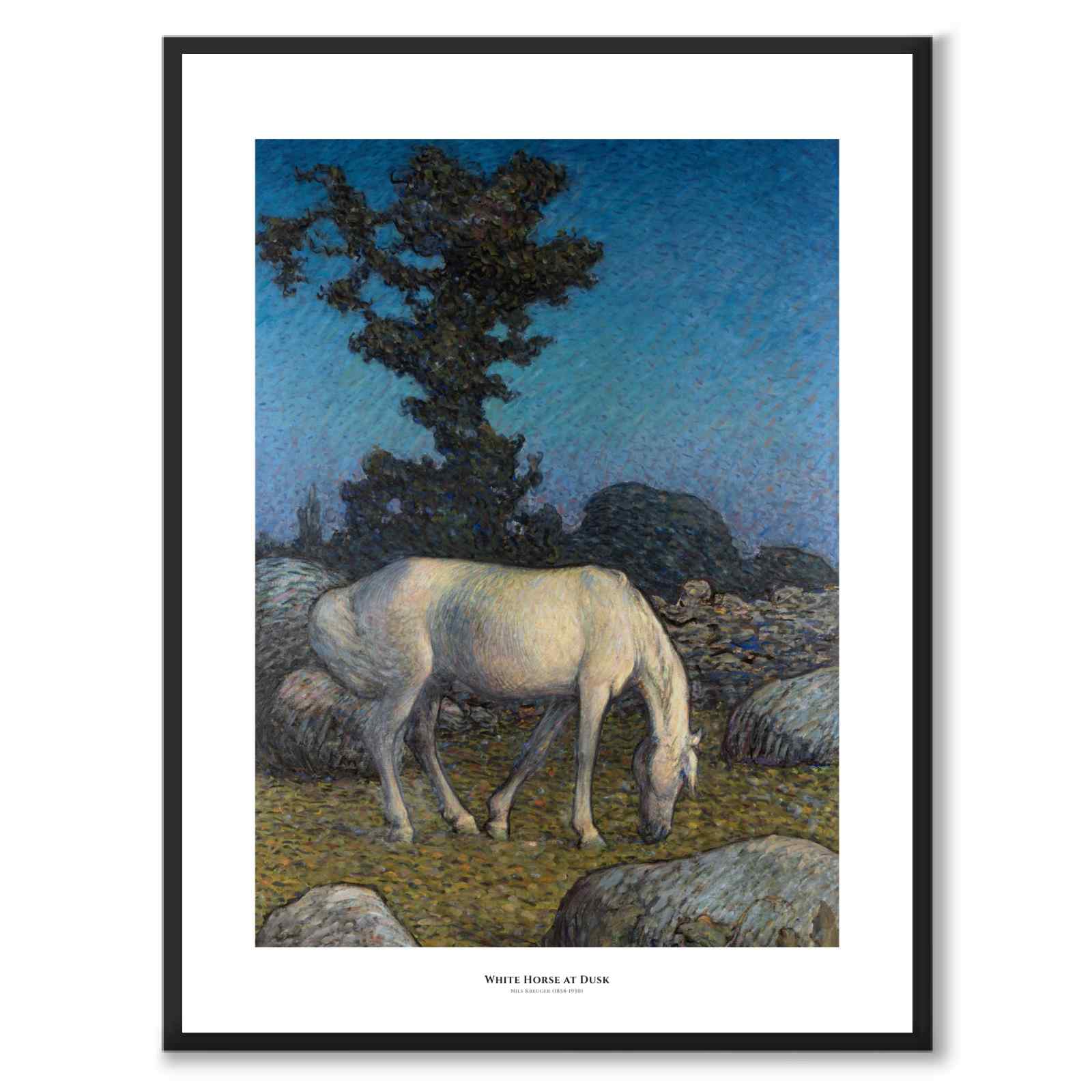 White Horse at Dusk av Nils Kreuger som konstposter från Historly – med vit kant och titel