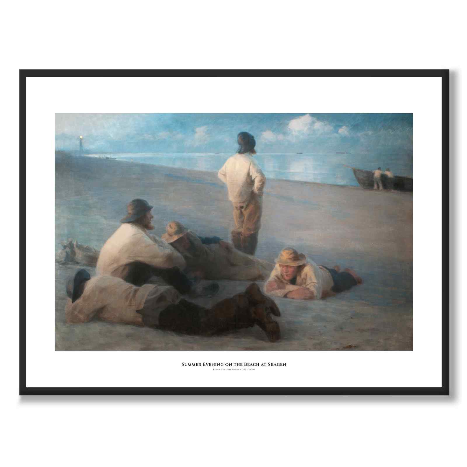 Summer Evening on the Beach at Skagen som konstposter från Historly – med vit kant och titel