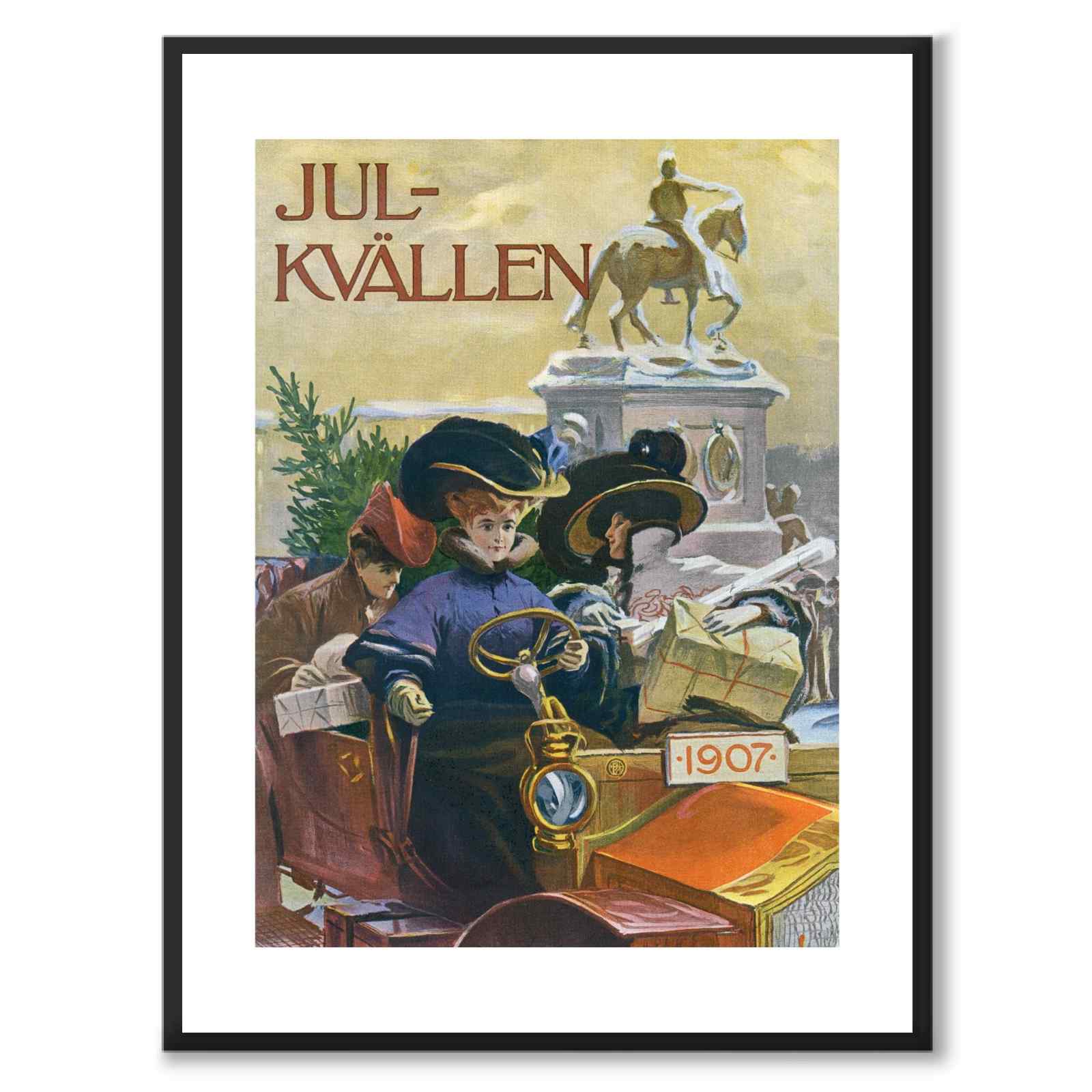 Julkvällen 1907 som poster till barnrum från Historly – med vit kant och titel