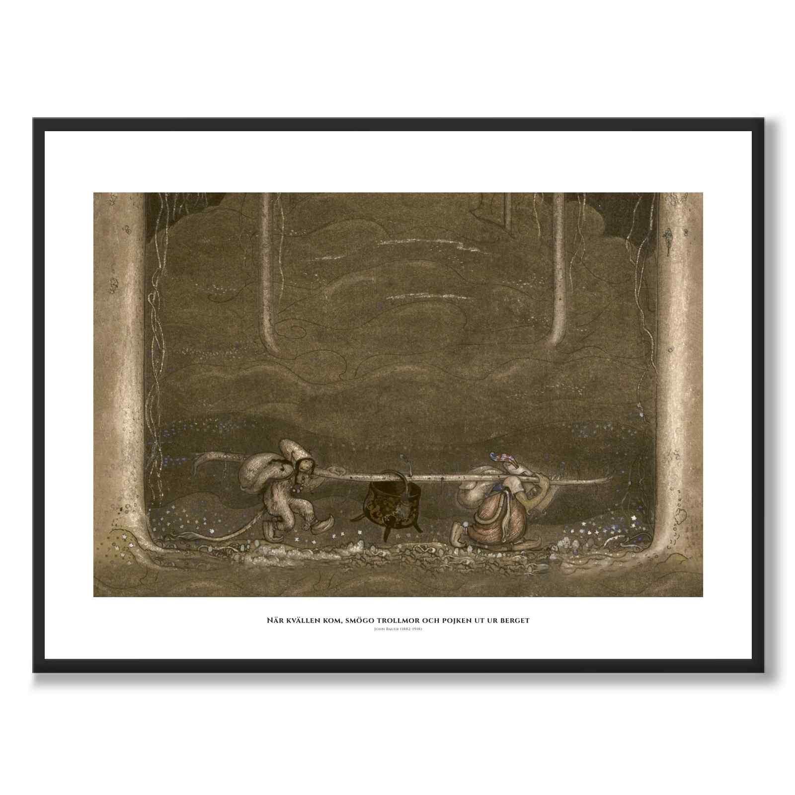 När Kvällen Kom, Smögo Trollmor och Pojken ut ur Berget av John Bauer som poster med nordisk mytologi och folktro – med vit kant och titel